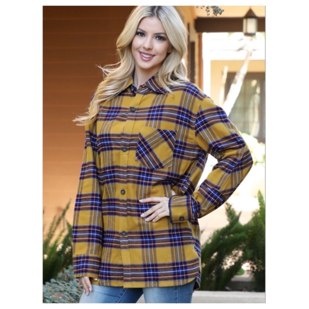 A Girl Thing Mustard Plaid Shirt Only One Left Size Small NWT